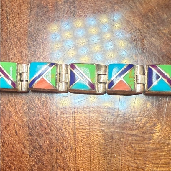 Sterling Silver Southwest Colorful Geometric Bracelet - Picture 5 of 6
